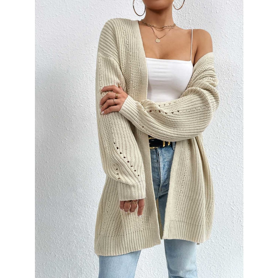 Open Front Dropped Shoulder Slit Cardigan