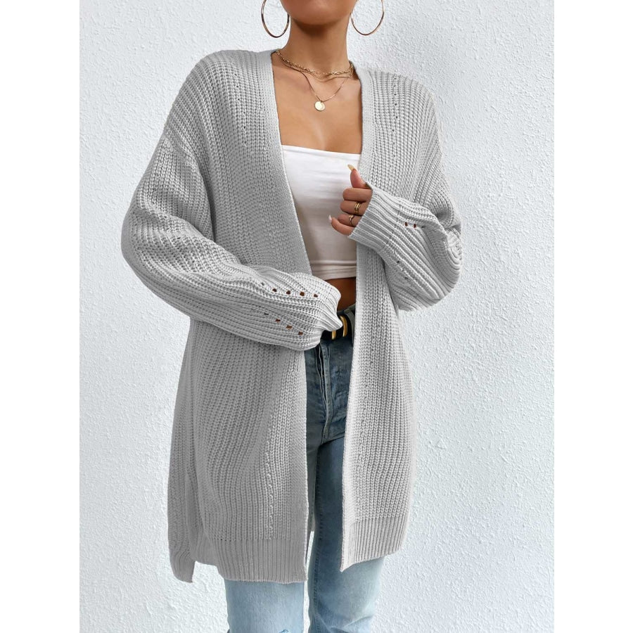 Open Front Dropped Shoulder Slit Cardigan