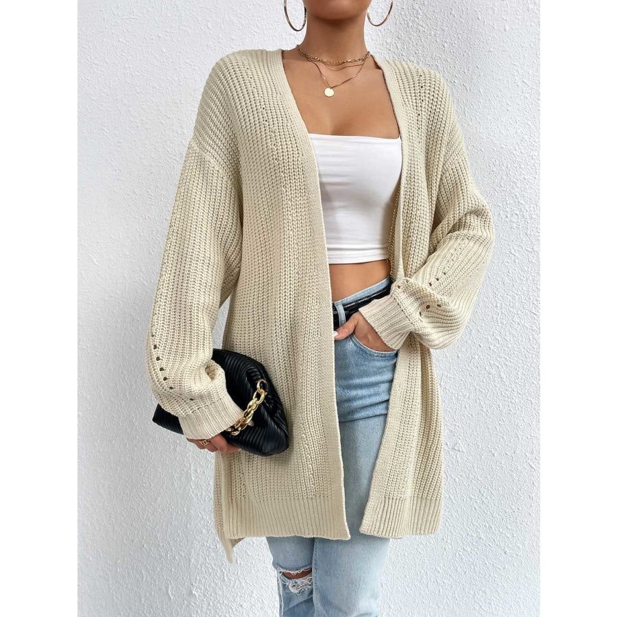 Open Front Dropped Shoulder Slit Cardigan