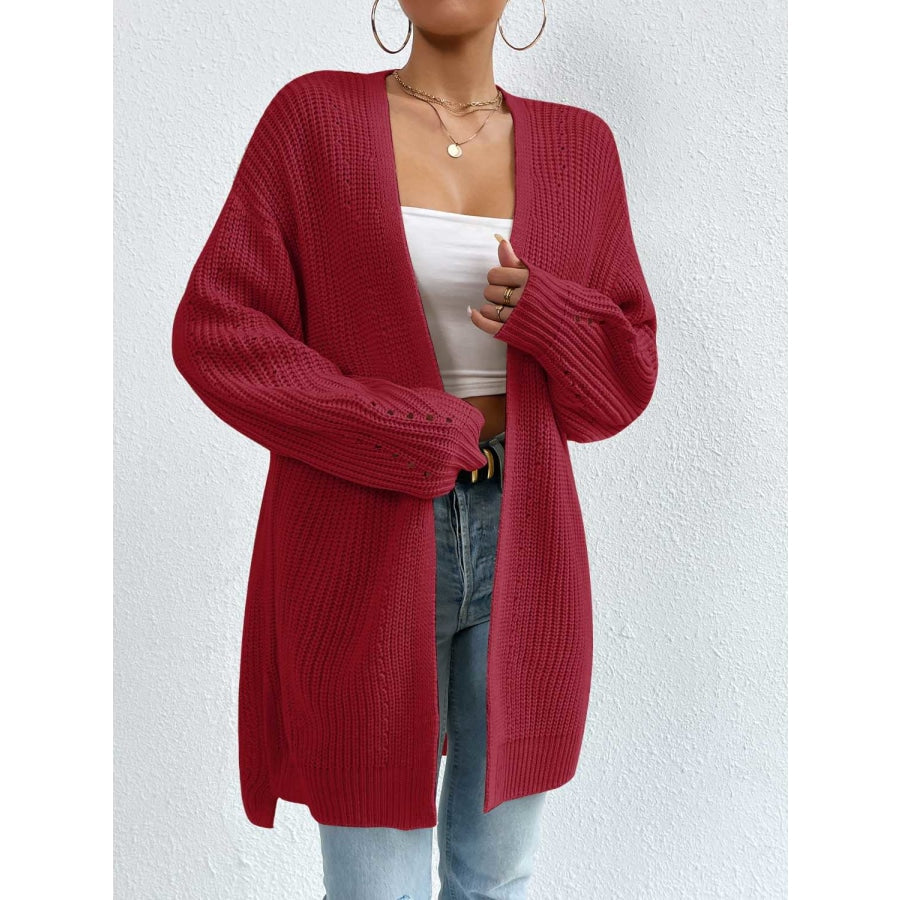 Open Front Dropped Shoulder Slit Cardigan