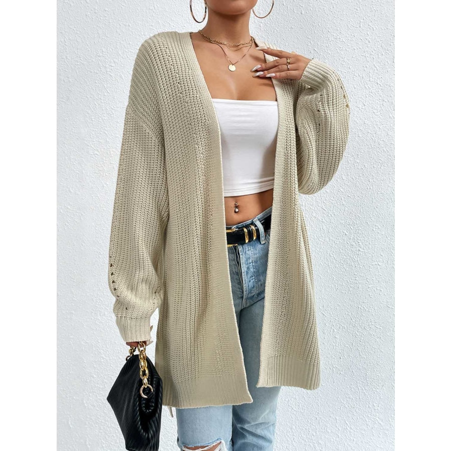 Open Front Dropped Shoulder Slit Cardigan