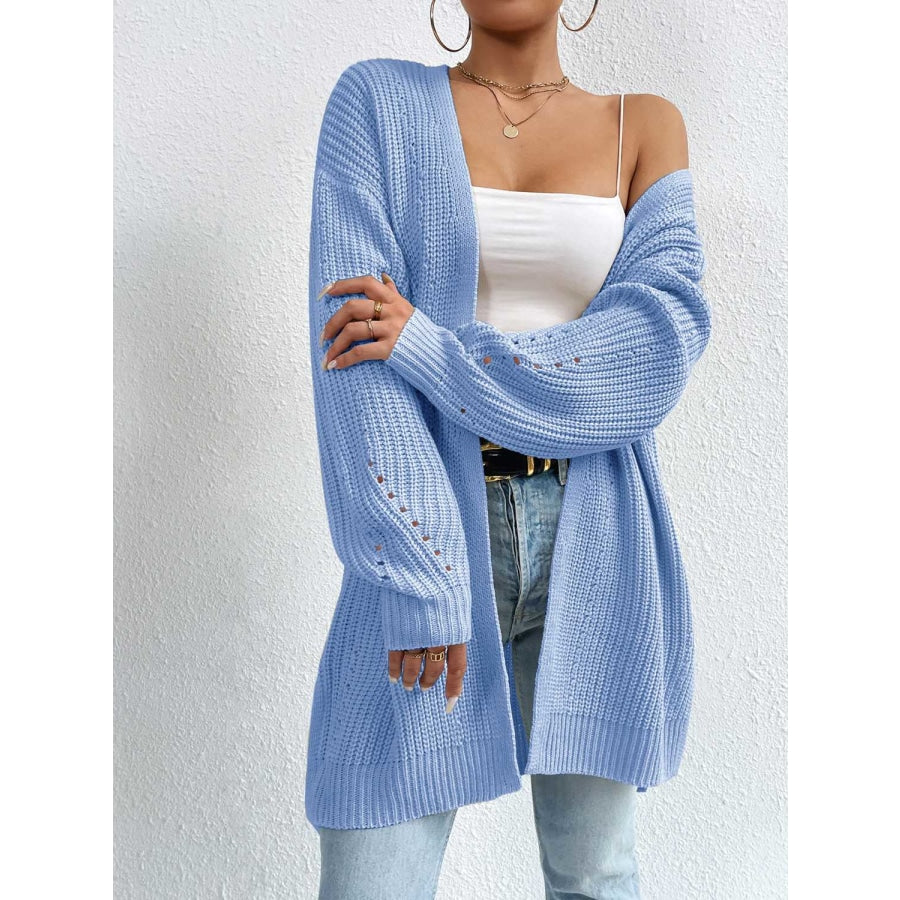 Open Front Dropped Shoulder Slit Cardigan