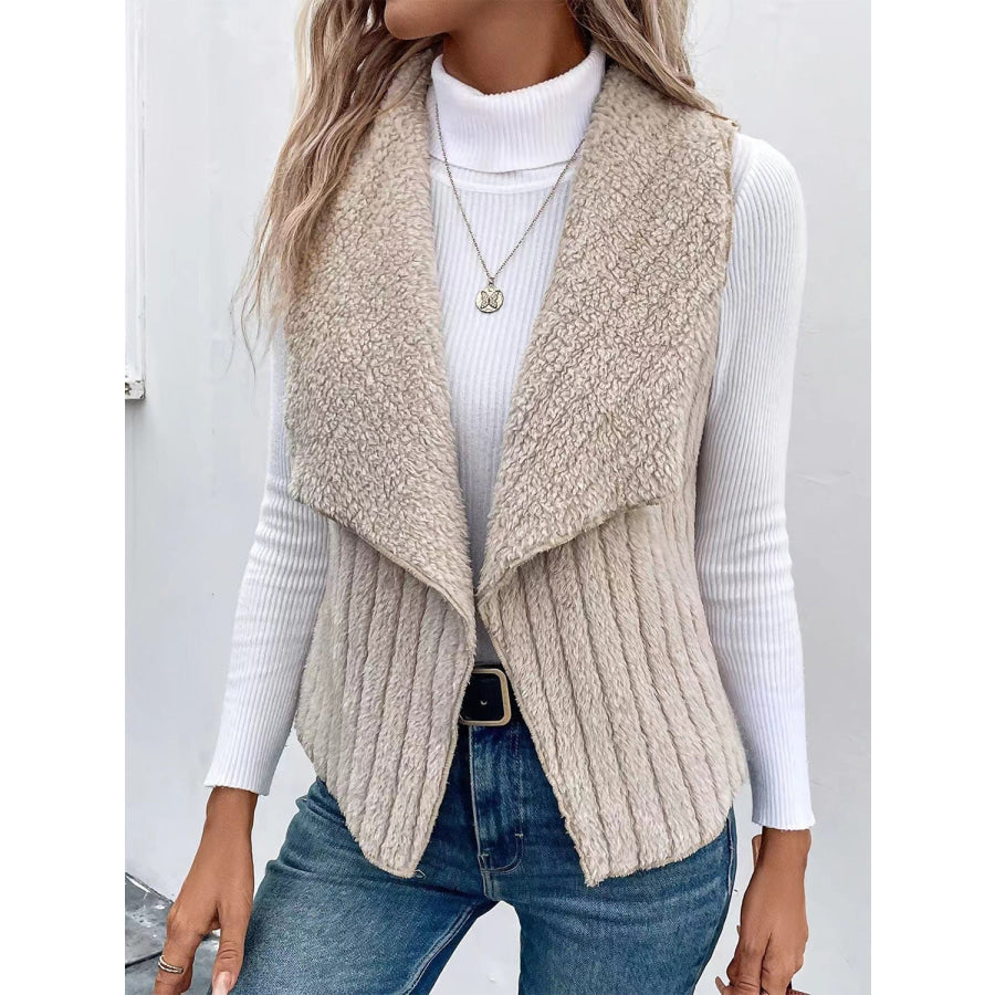 Open Front Fuzzy Vest Coat Dust Storm / S Apparel and Accessories