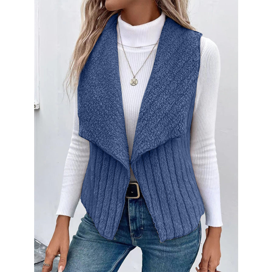 Open Front Fuzzy Vest Coat Dusty Blue / S Apparel and Accessories