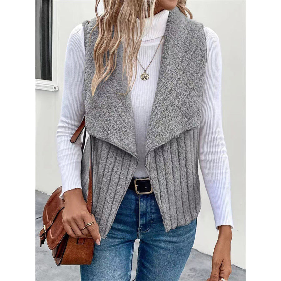 Open Front Fuzzy Vest Coat Gray / S Apparel and Accessories