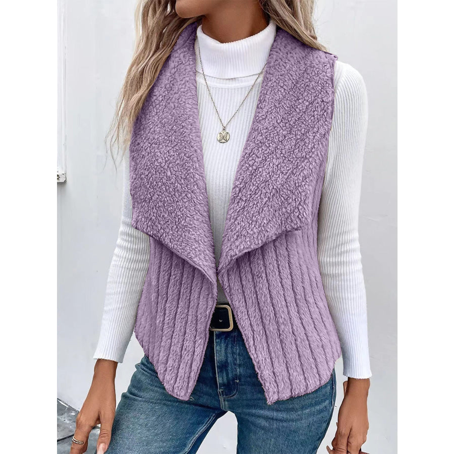 Open Front Fuzzy Vest Coat Lilac / S Apparel and Accessories