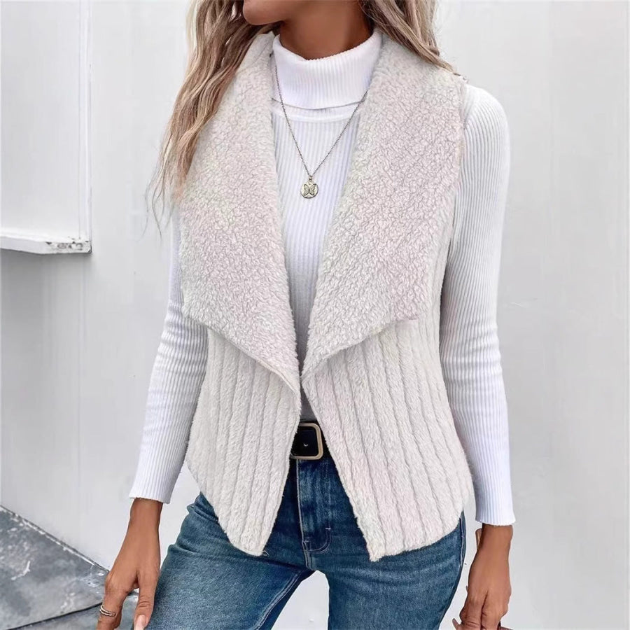 Open Front Fuzzy Vest Coat White / S Apparel and Accessories