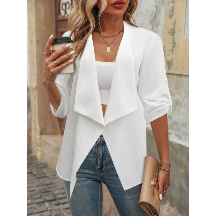 Open Front Half Sleeve Cardigan White / S Apparel and Accessories