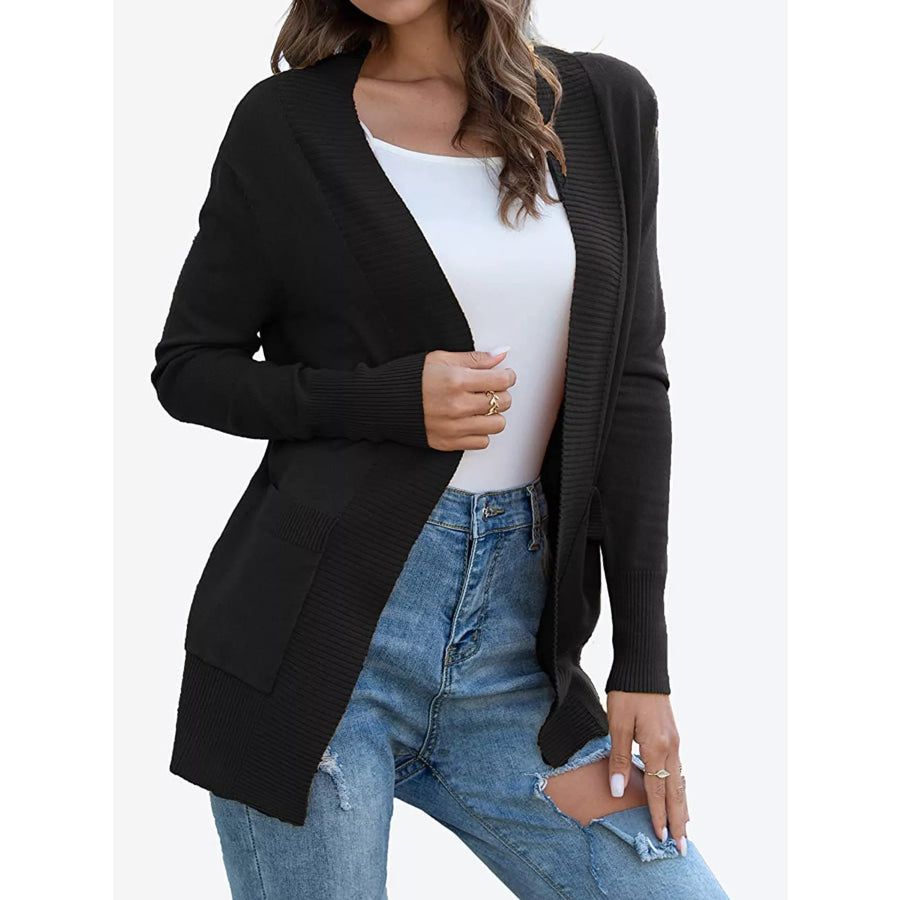 Open Front Knit Cardigan Black / S Apparel and Accessories