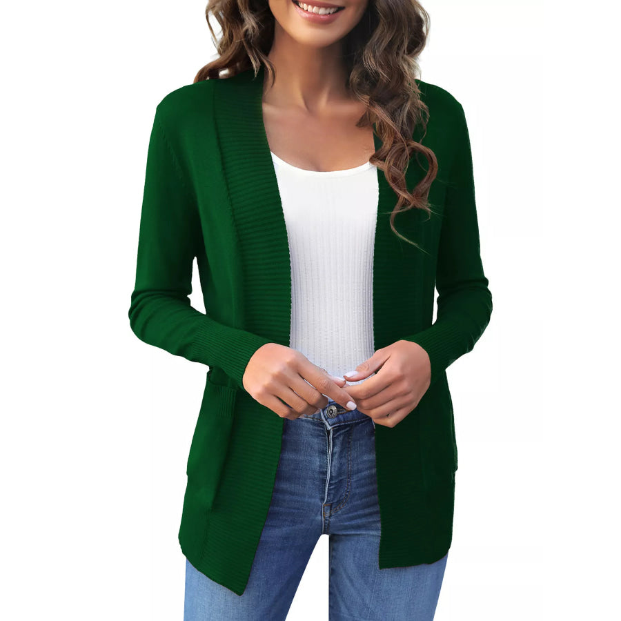 Open Front Knit Cardigan Green / S Apparel and Accessories