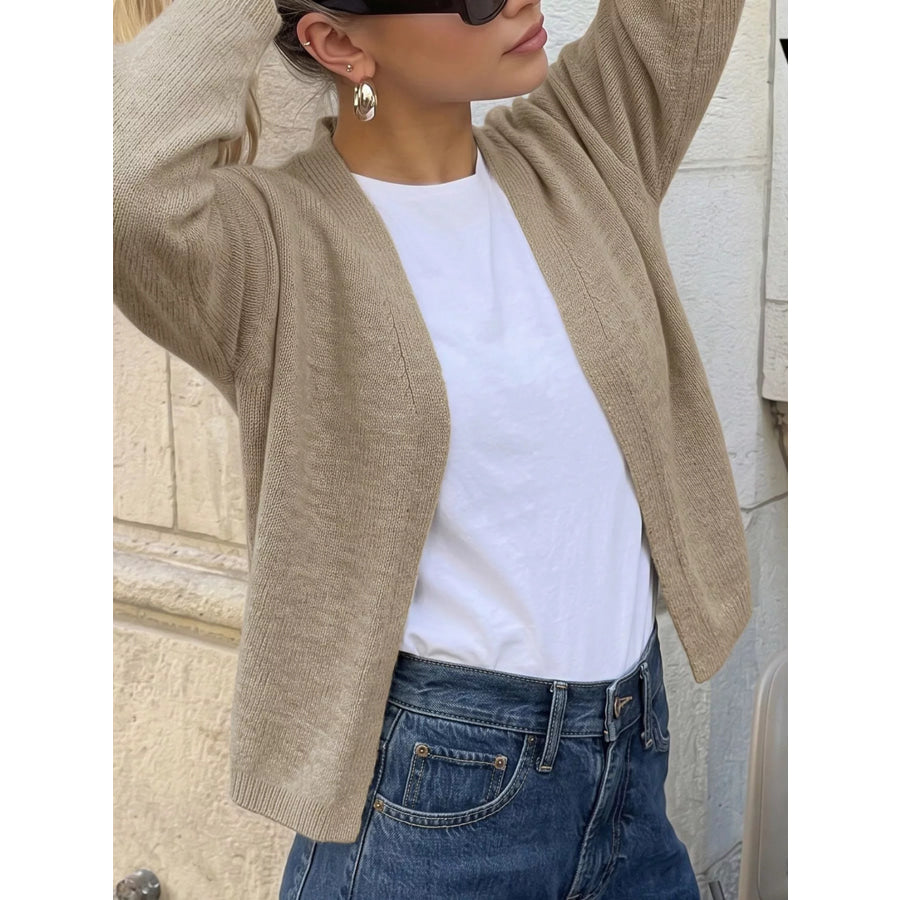 Open-Front Knit Cardigan Khaki / S Apparel and Accessories