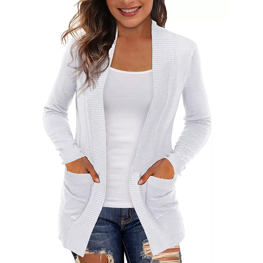 Open Front Knit Cardigan White / S Apparel and Accessories