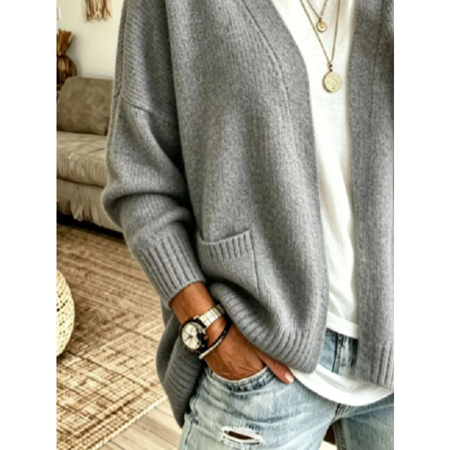 Open Front Knit Cardigan with Pockets Apparel and Accessories