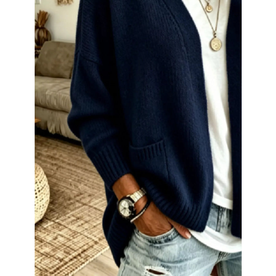 Open Front Knit Cardigan with Pockets Apparel and Accessories