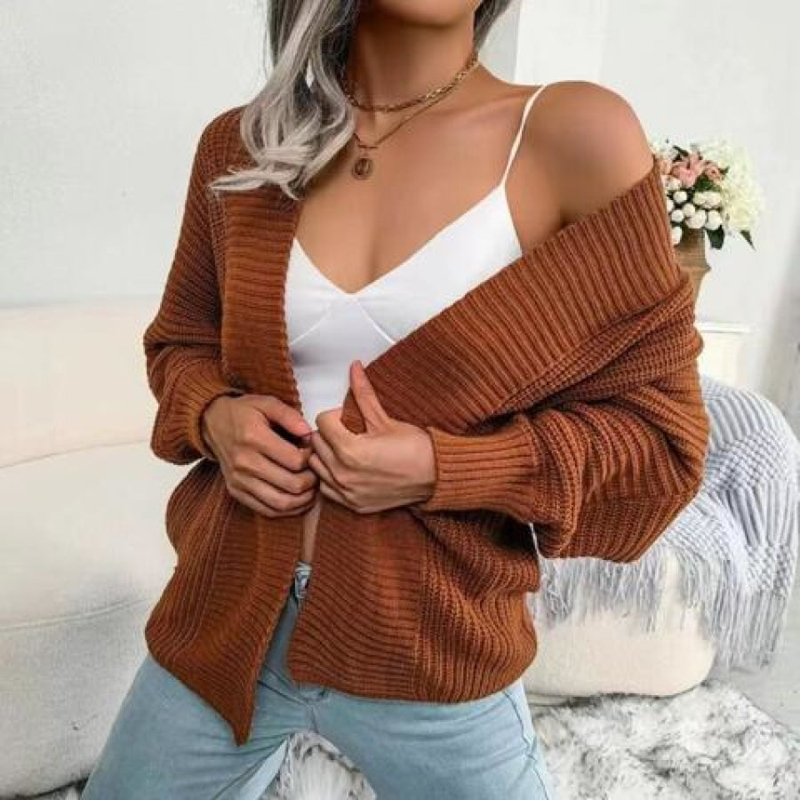 Open Front Lantern Sleeve Cardigan Chestnut / S