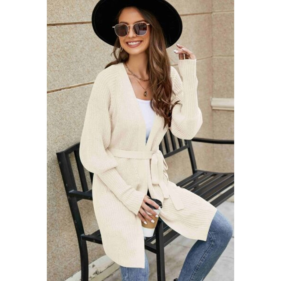 Open Front Lantern Sleeve Cardigan Clothing