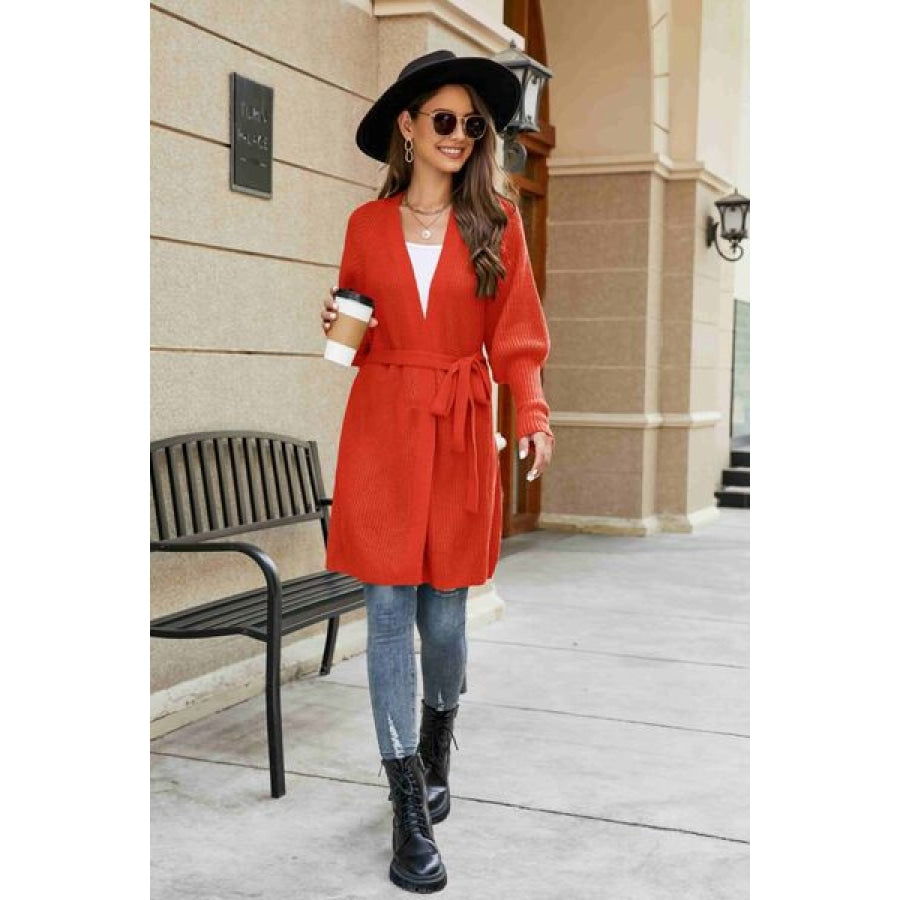 Open Front Lantern Sleeve Cardigan Clothing