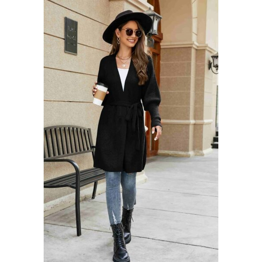 Open Front Lantern Sleeve Cardigan Clothing