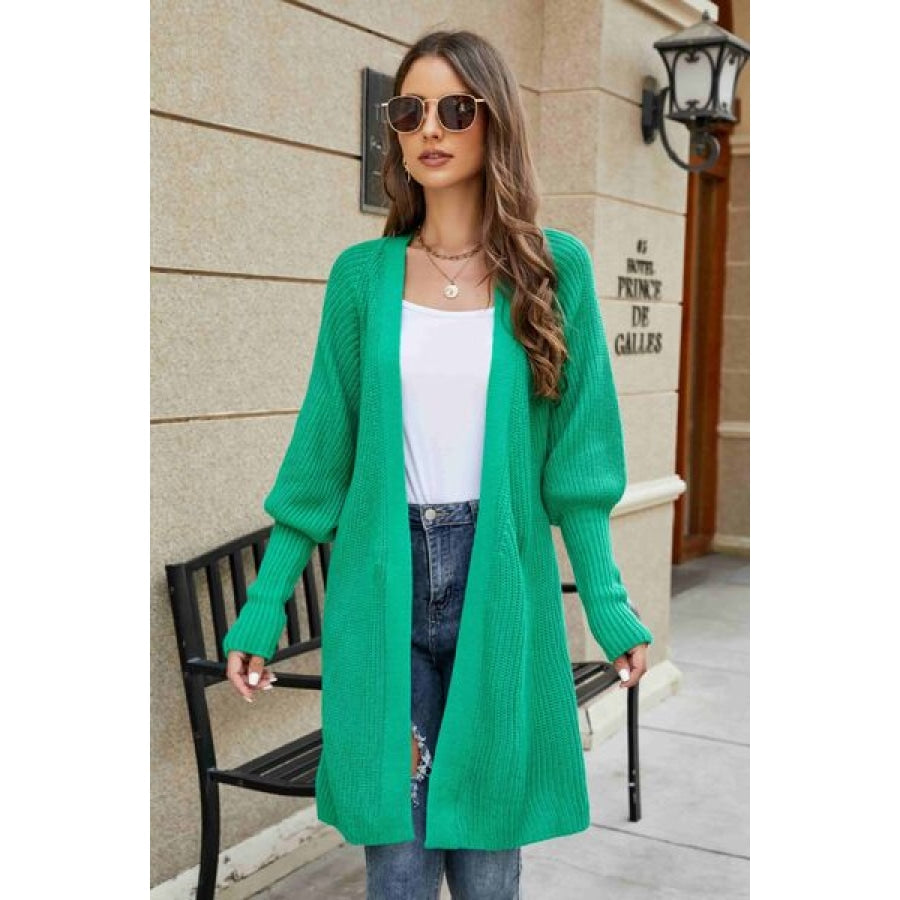 Open Front Lantern Sleeve Cardigan Mid Green / S Clothing