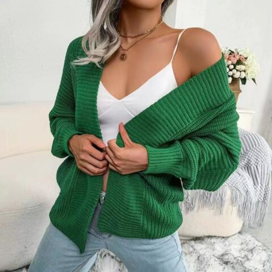 Open Front Lantern Sleeve Cardigan Mid Green / S