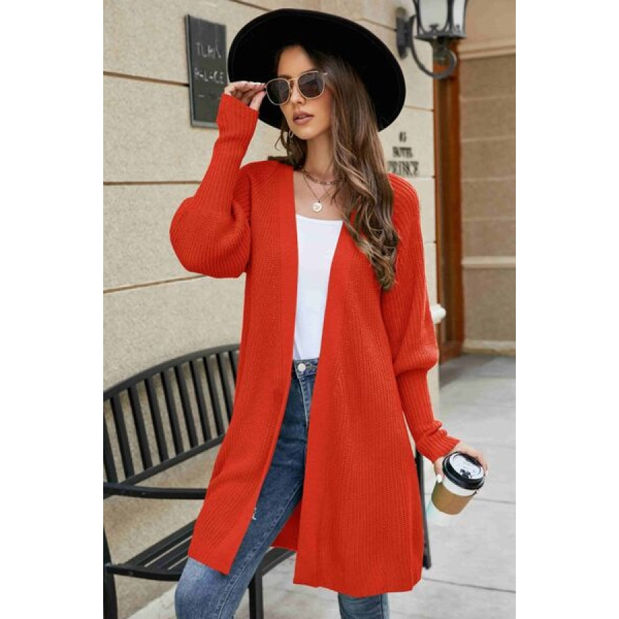 Open Front Lantern Sleeve Cardigan Red Orange / S Clothing