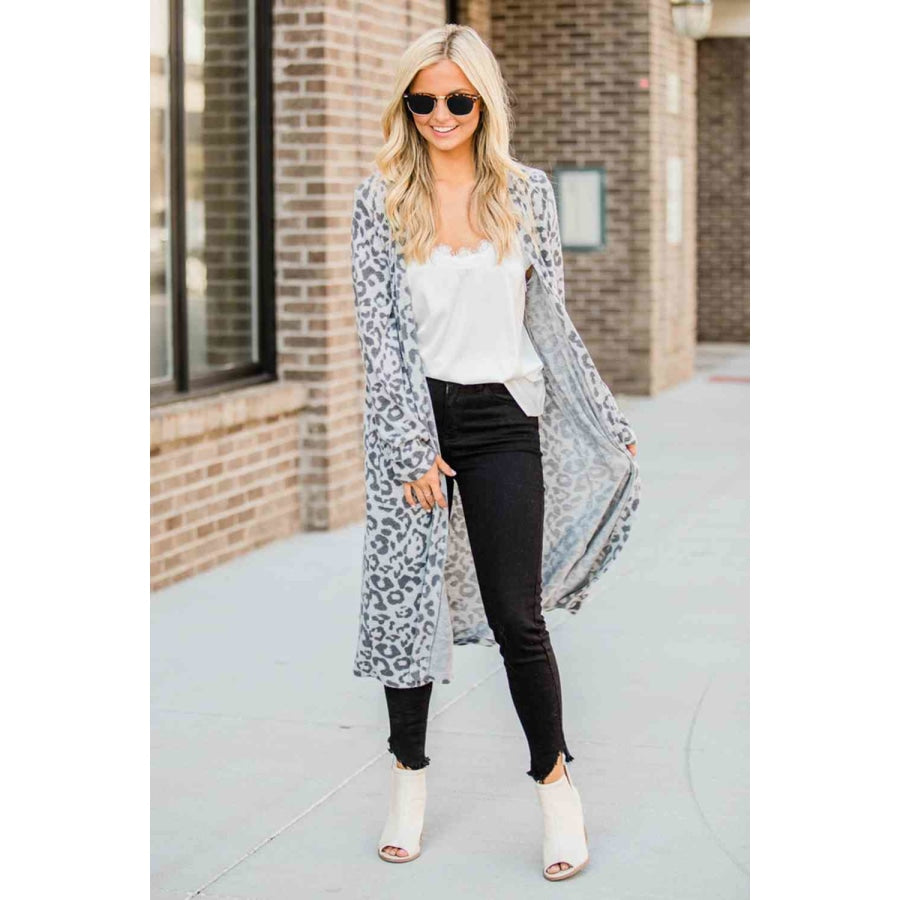 Open Front Leopard Cardigan Cloudy Blue / S