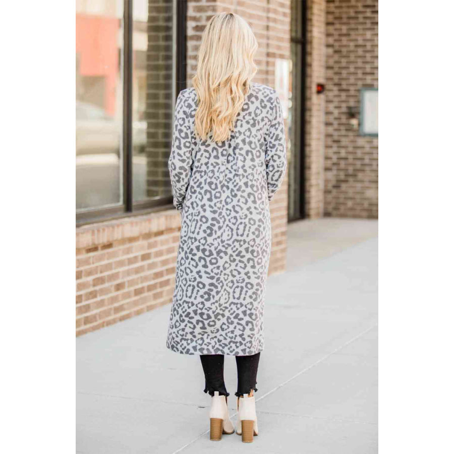 Open Front Leopard Cardigan Cloudy Blue / S