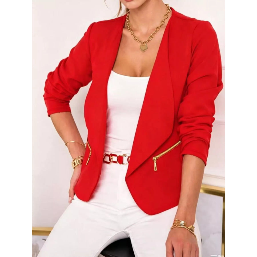 Open-Front Long Sleeve Blazer Red / S Apparel and Accessories