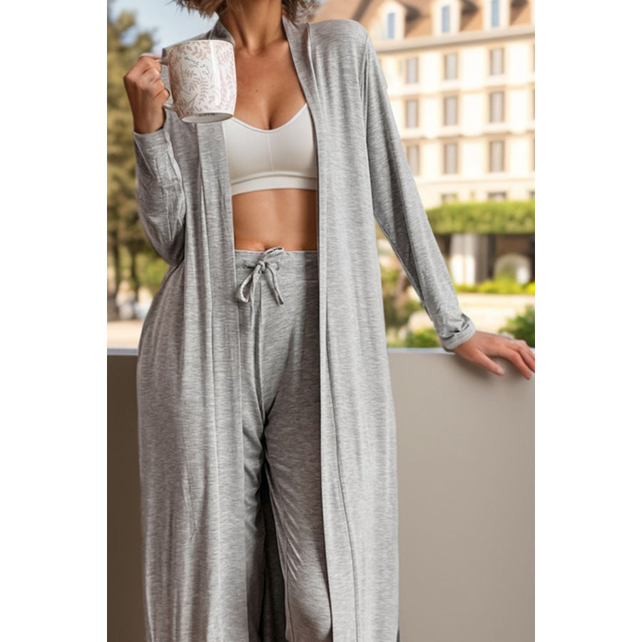 Open Front Long Sleeve Cardigan and Pants Lounge Set Apparel and Accessories