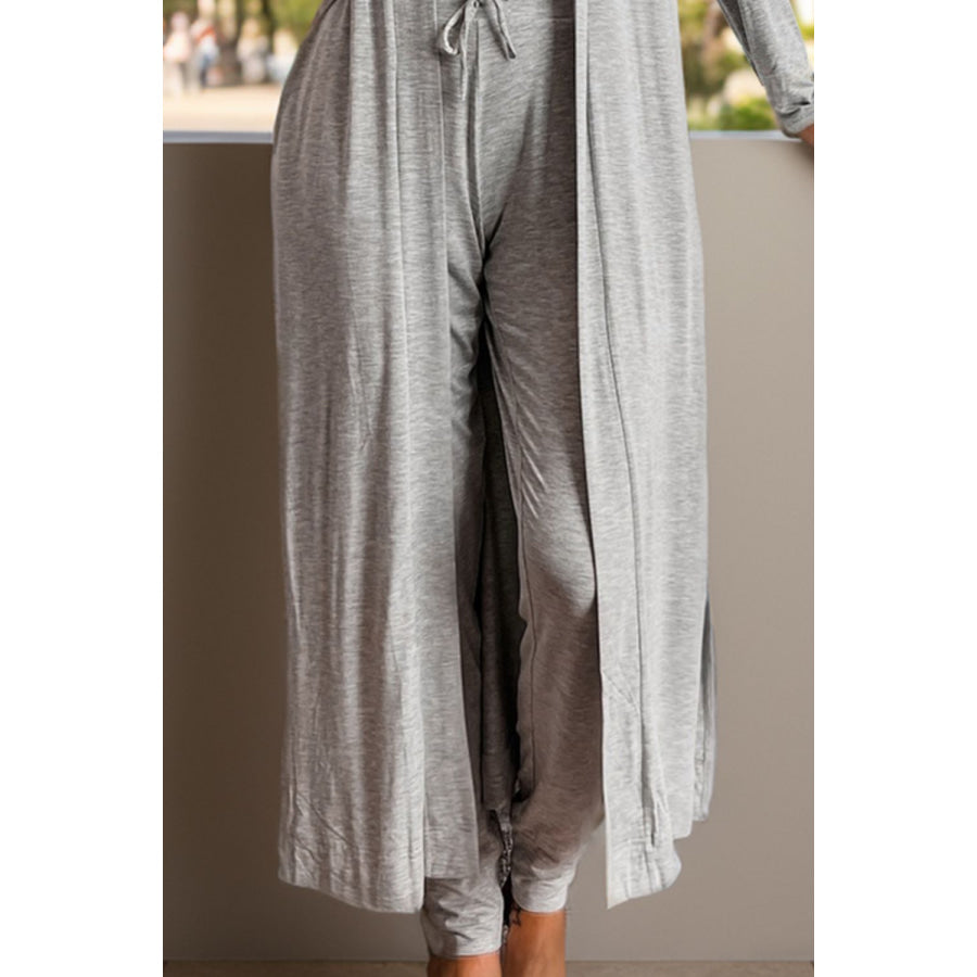 Open Front Long Sleeve Cardigan and Pants Lounge Set Apparel and Accessories