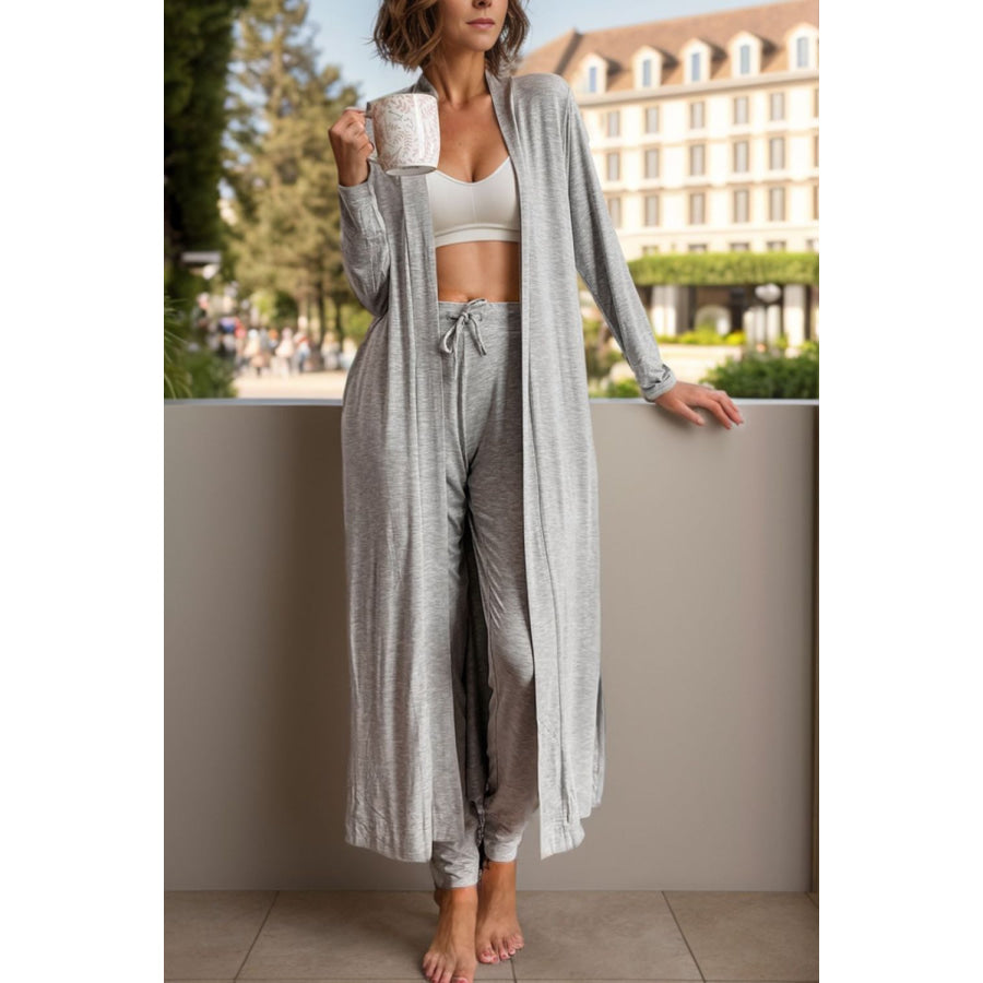 Open Front Long Sleeve Cardigan and Pants Lounge Set Gray / S Apparel and Accessories