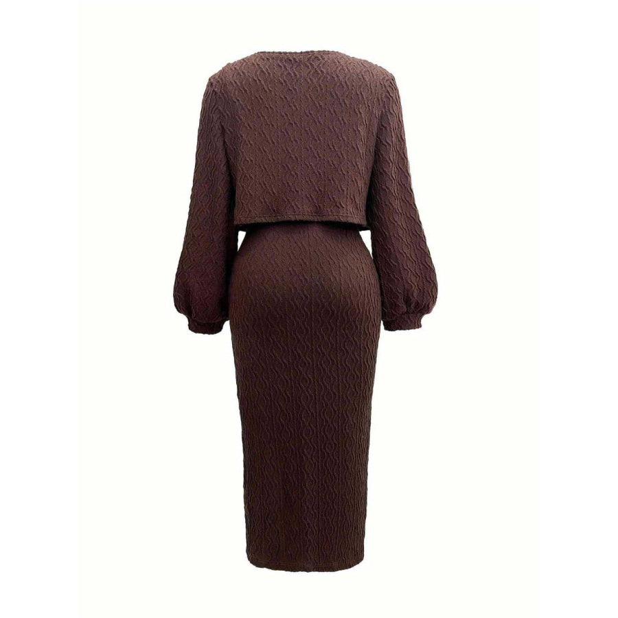 Open Front Long Sleeve Cardigan and Side Slit Cami Dress Set Apparel and Accessories