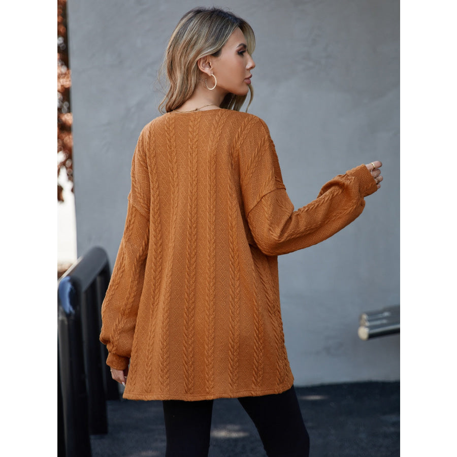 Open Front Long Sleeve Cardigan Caramel / S Apparel and Accessories