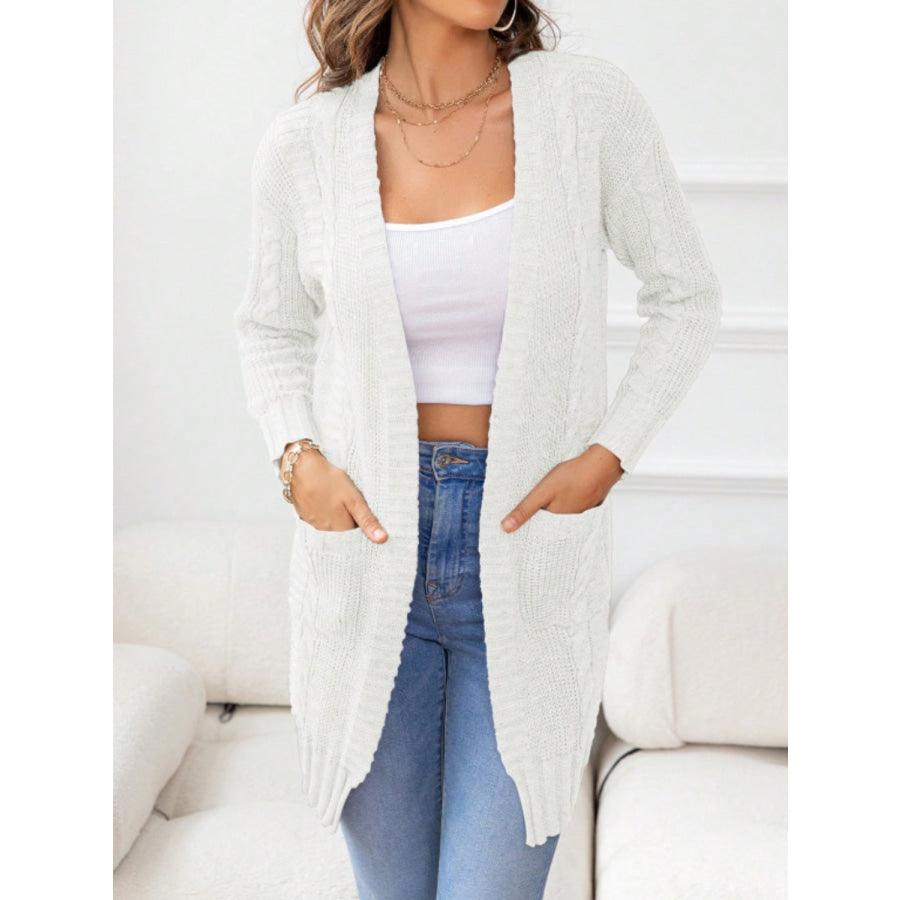 Open Front Long Sleeve Cardigan White / S Apparel and Accessories