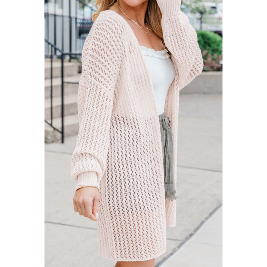 Open Front Long Sleeve Cardigan Apricot / S Apparel and Accessories