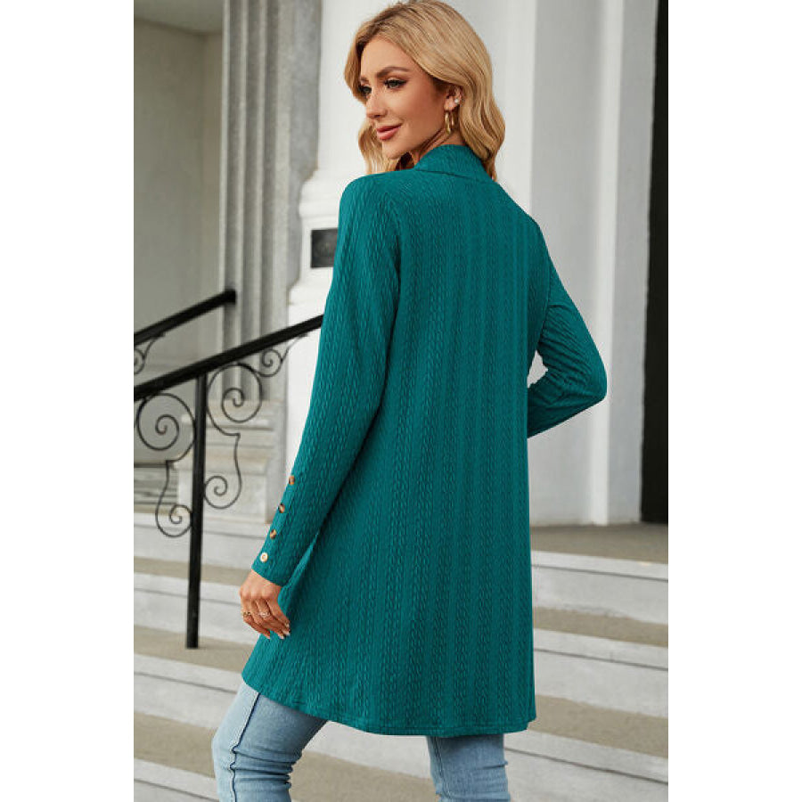 Open Front Long Sleeve Cardigan Teal / S Apparel and Accessories