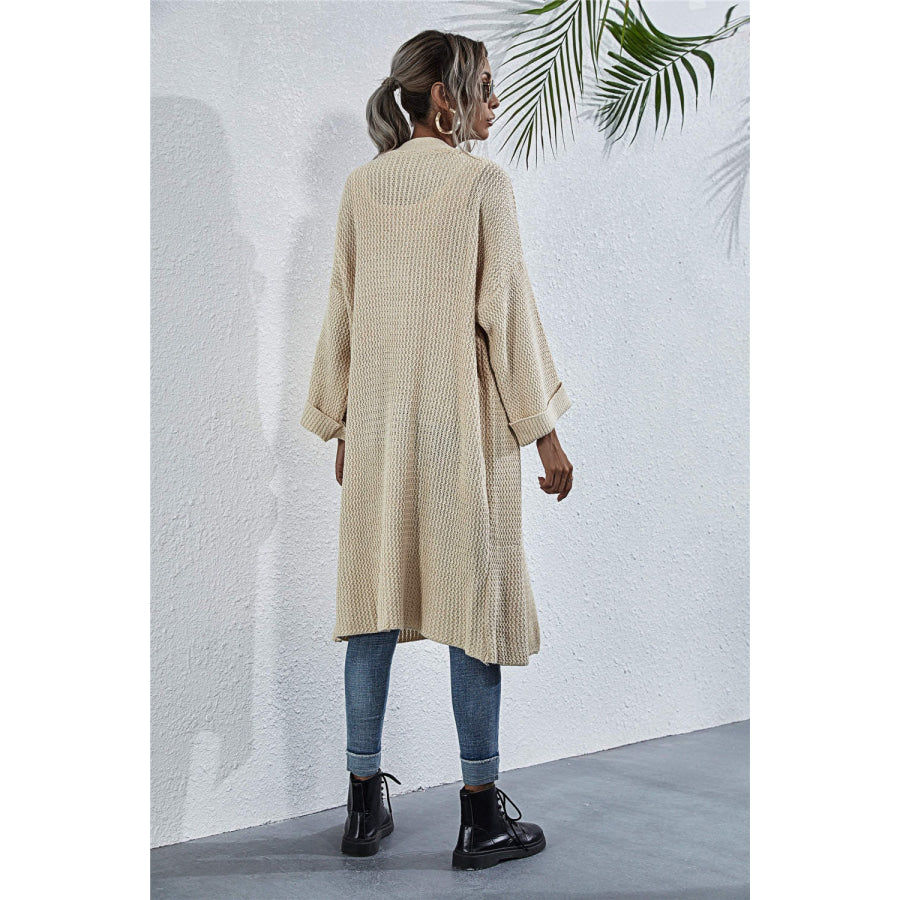 Open Front Long Sleeve Cardigan Beige / S Apparel and Accessories