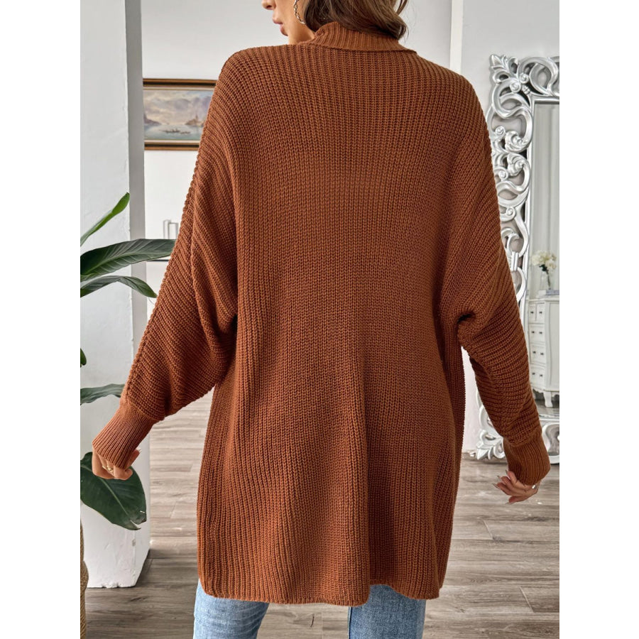 Open Front Long Sleeve Cardigan Brown / One Size Apparel and Accessories