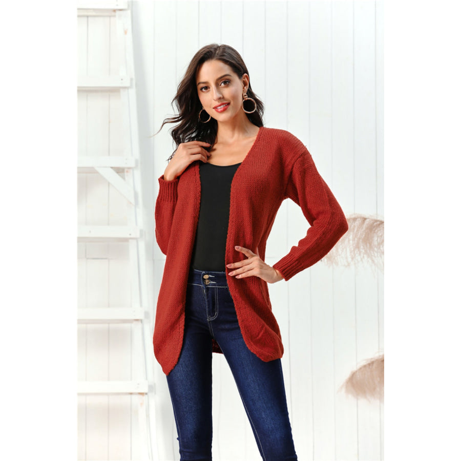 Open Front Long Sleeve Cardigan Deep Red / S Apparel and Accessories