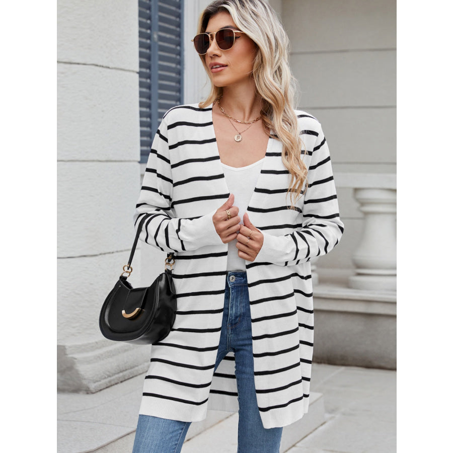 Open Front Long Sleeve Cardigan Stripe / S Apparel and Accessories