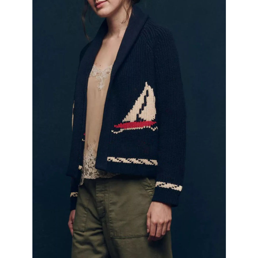 Open Front Long Sleeve Cardigan Navy / S Apparel and Accessories