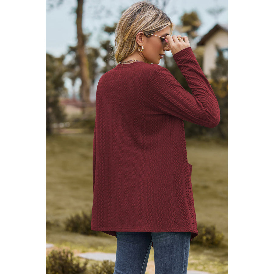 Open Front Long Sleeve Cardigan Wine / S Apparel and Accessories