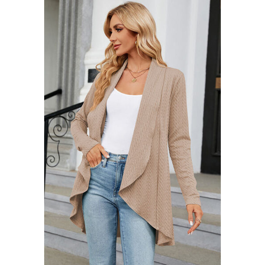 Open Front Long Sleeve Cardigan Tan / S Apparel and Accessories