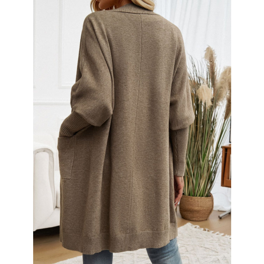 Open Front Long Sleeve Cardigan Taupe / S Apparel and Accessories