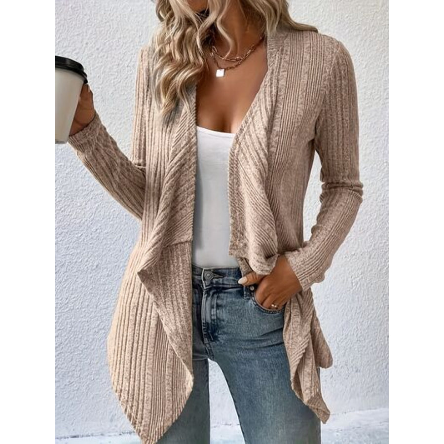 Open Front Long Sleeve Cardigan Khaki / S Apparel and Accessories