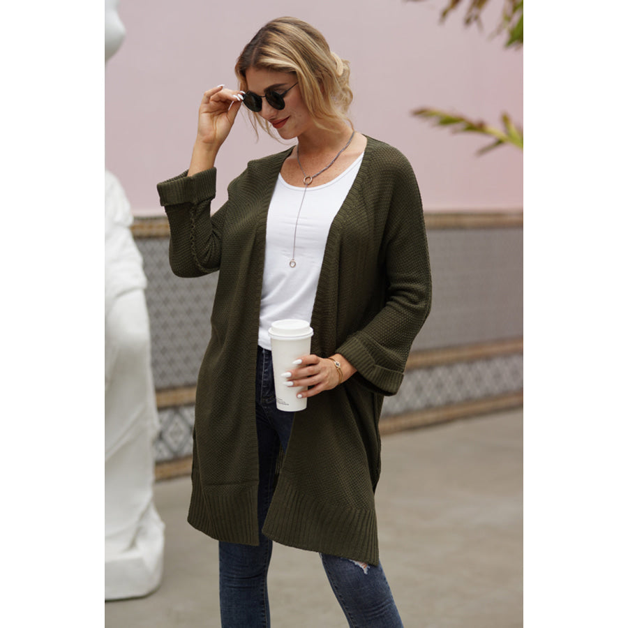 Open Front Long Sleeve Cardigan Army Green / S Apparel and Accessories