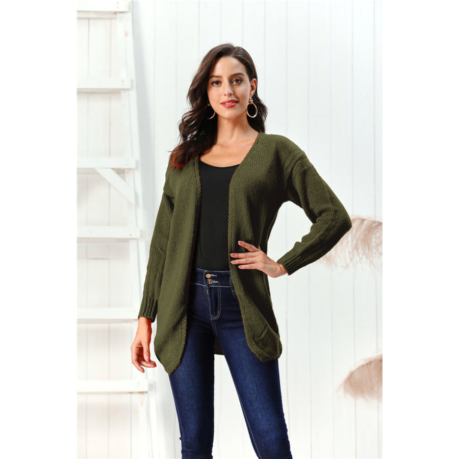 Open Front Long Sleeve Cardigan Army Green / S Apparel and Accessories