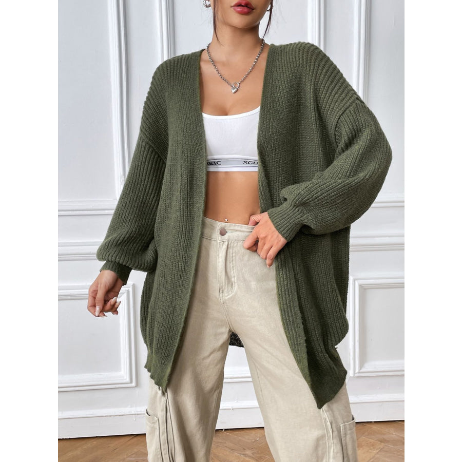 Open Front Long Sleeve Cardigan Army Green / S Apparel and Accessories