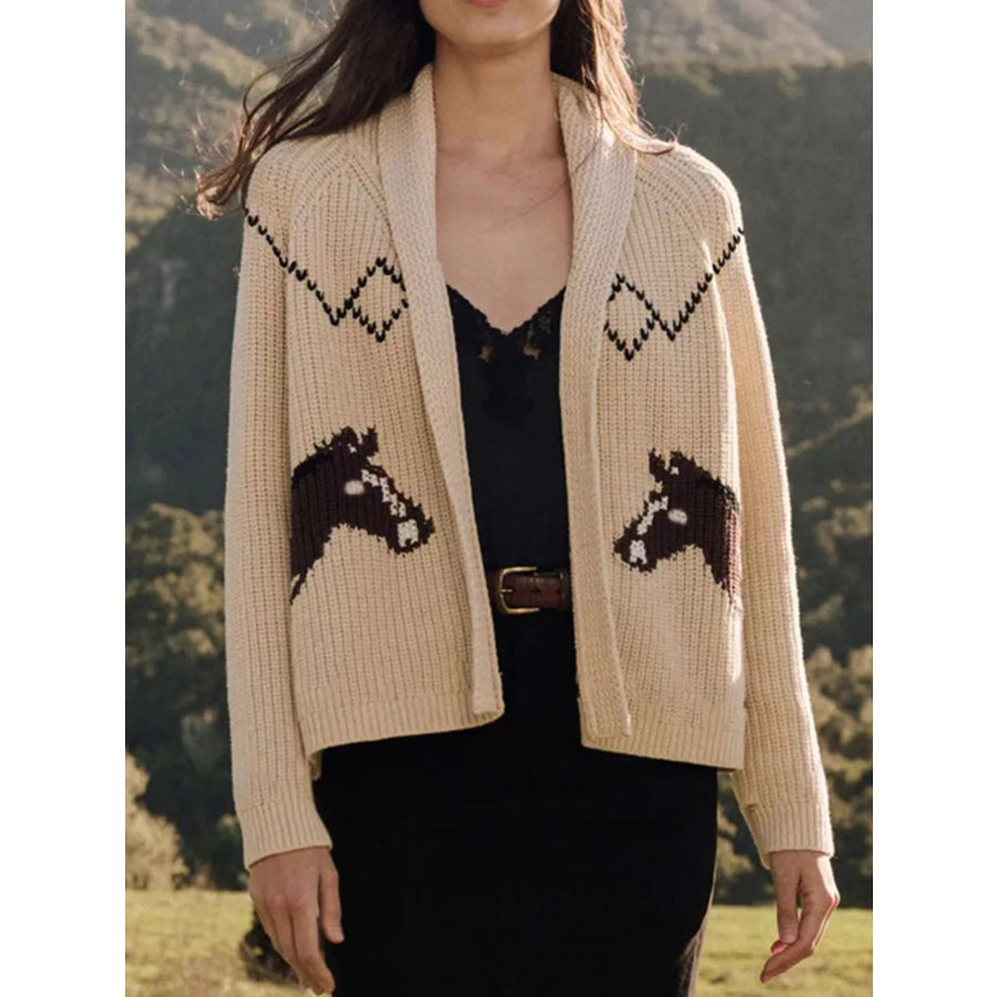 Open Front Long Sleeve Cardigan Beige / S Apparel and Accessories