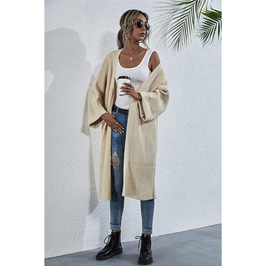 Open Front Long Sleeve Cardigan Beige / S Apparel and Accessories